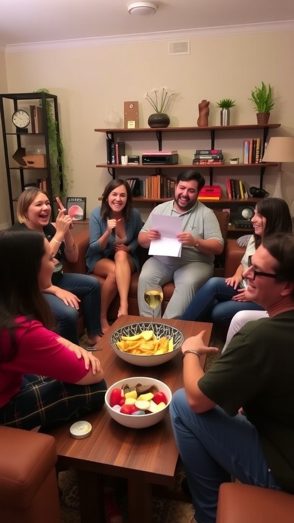 Engaging Hot Seat Questions for Fun Conversations Friends enjoying a fun game of hot seat questions in a cozy living room.